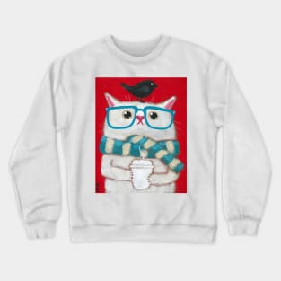 Morning Coffee Cat With Brewers Blackbird Crewneck Sweatshirt